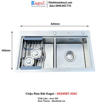 Chậu Rửa Bát 2 Hố Kagol K8245BT-304C