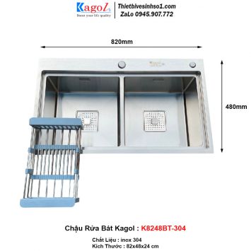 Chậu Rửa Bát 2 Hố Kagol K8248BT-304