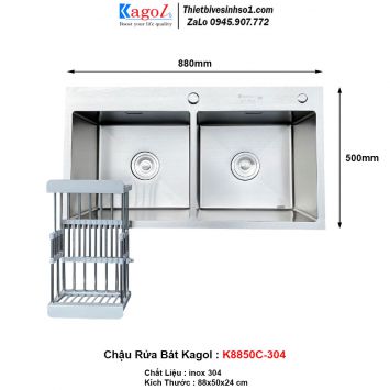 Chậu Rửa Bát 2 Hố Kagol K8850C-304