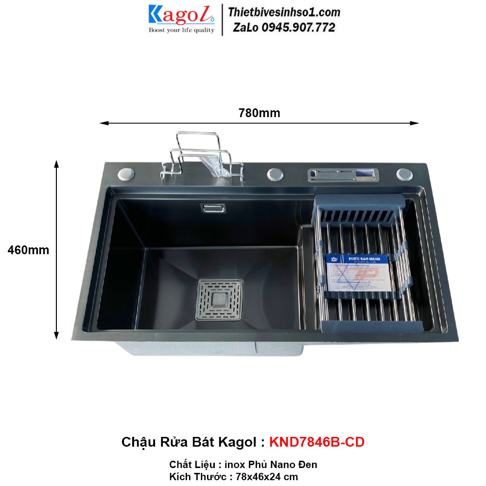 Chậu Rửa Bát 1 Hố Kagol KND7846B-CD