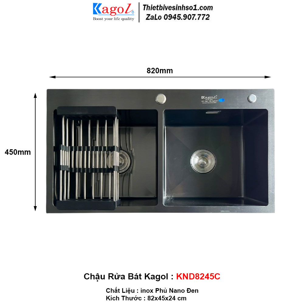 Chậu Rửa Bát 2 Hố Kagol KND8245C