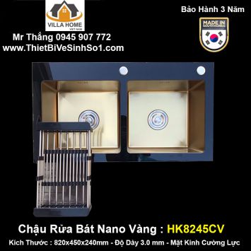 Chậu Rửa Bát 2 Hố Nano Kính Cường Lực Kagol HK8245CV