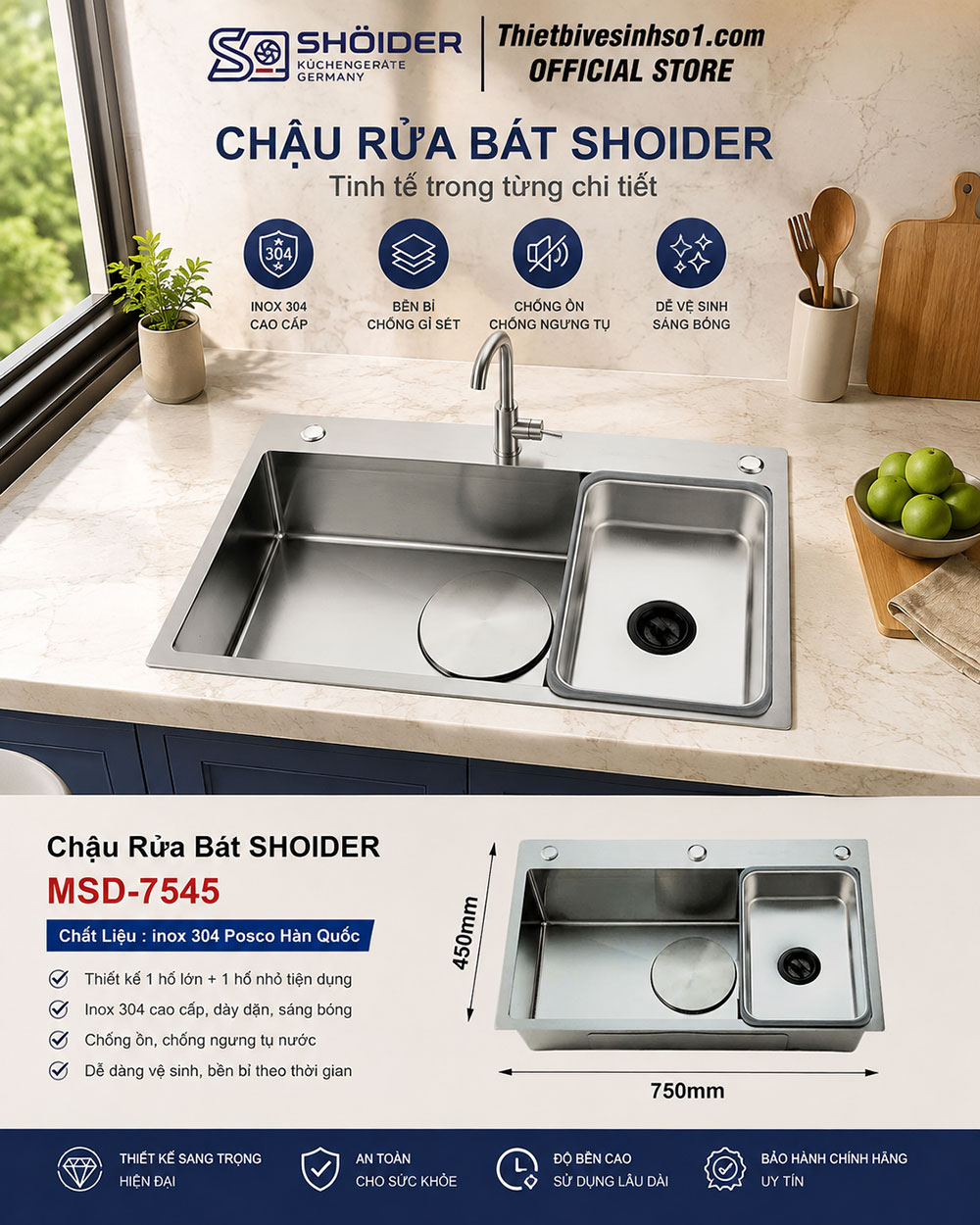 Chậu Rửa Bát SHOIDER MSD-7545 Chậu Rửa Bát SHOIDER MSD-7545