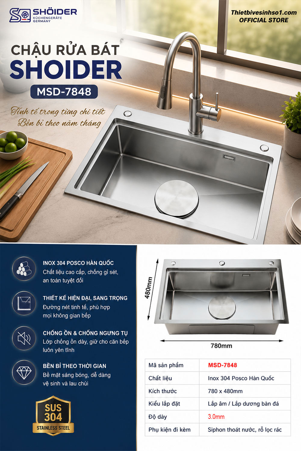 Chậu Rửa Bát SHOIDER MSD-7848 Chậu Rửa Bát SHOIDER MSD-7848