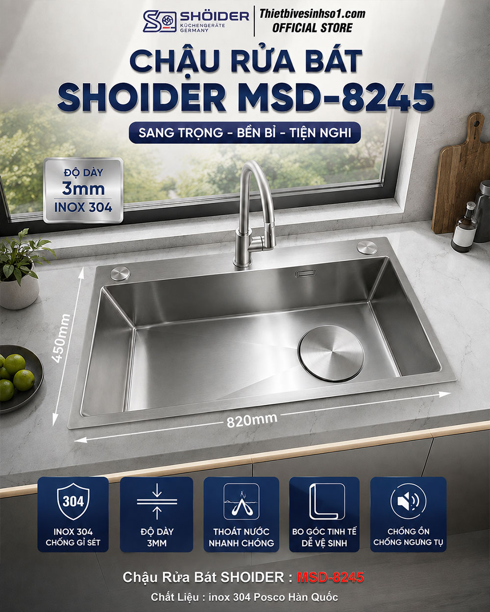 Chậu Rửa Bát SHOIDER MSD-8245 Chậu Rửa Bát SHOIDER MSD-8245