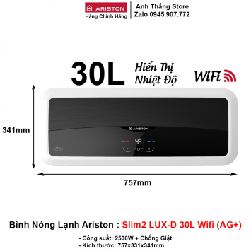Bình Nước Nóng Ariston 30L Slim2 LUX-D WIFI (AG+)