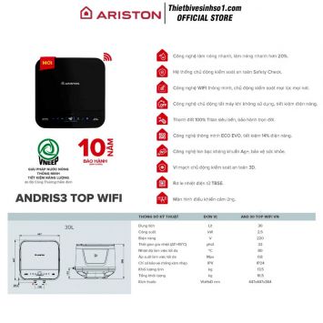 Bình Nước Nóng Ariston ANDRIS3 TOP WIFI 30L