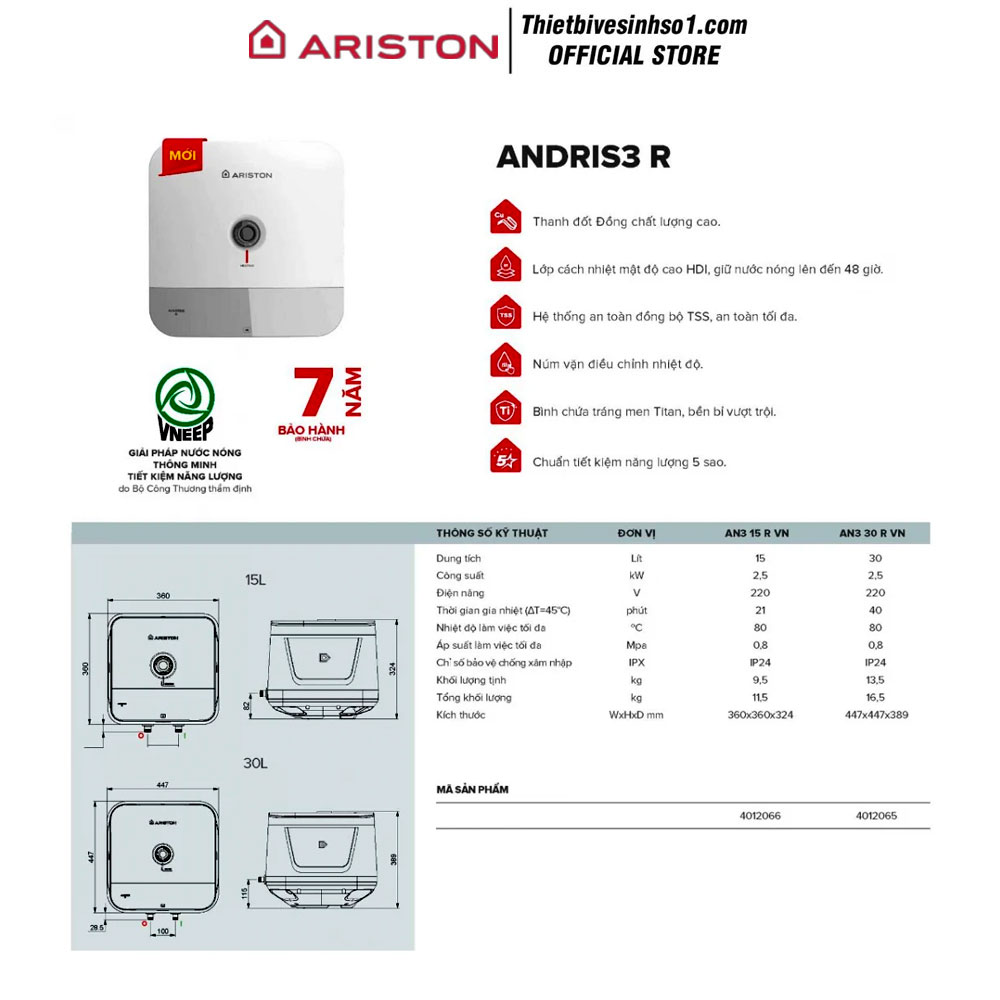 Bình Nước Nóng Ariston ANDRIS3 R Bình Nước Nóng Ariston ANDRIS3 R