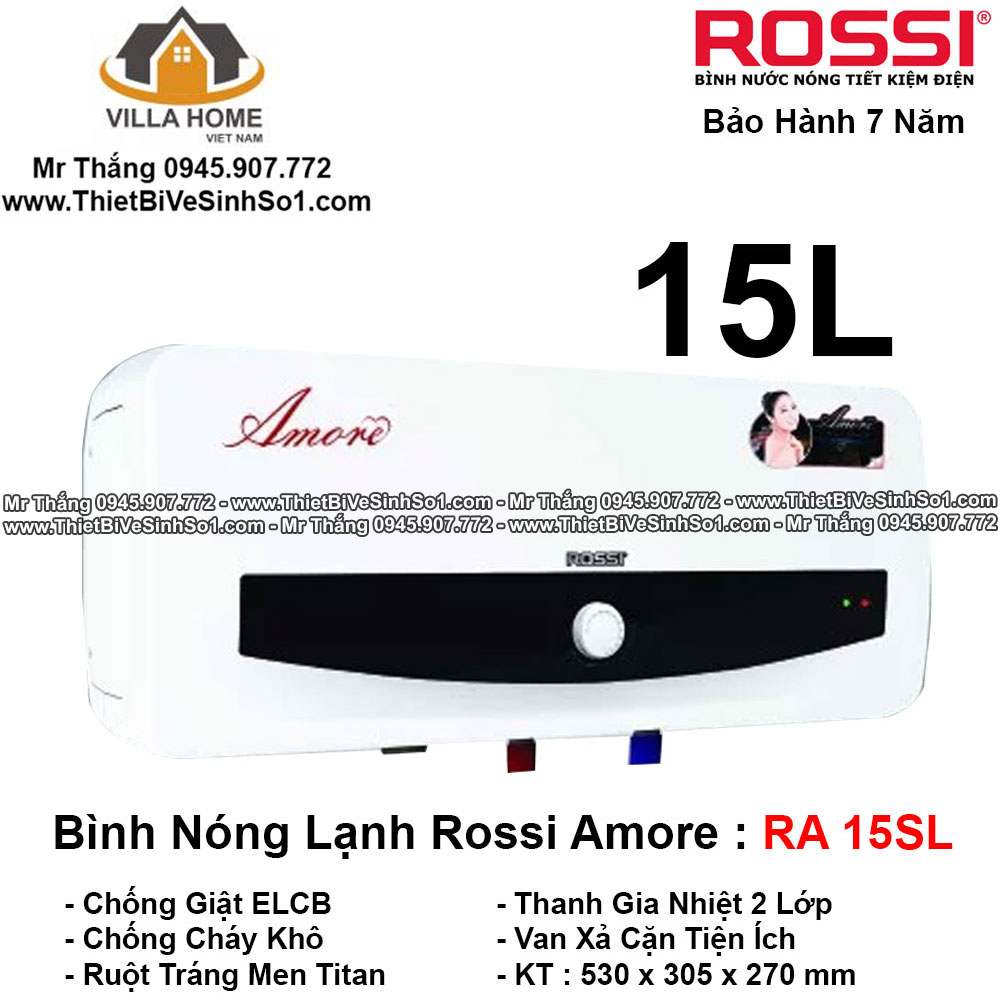 Bình Nóng Lạnh Rossi Amore 15L Ngang Ra 15Sl - Tổng Kho Bình Nóng Lạnh Hà  Nội