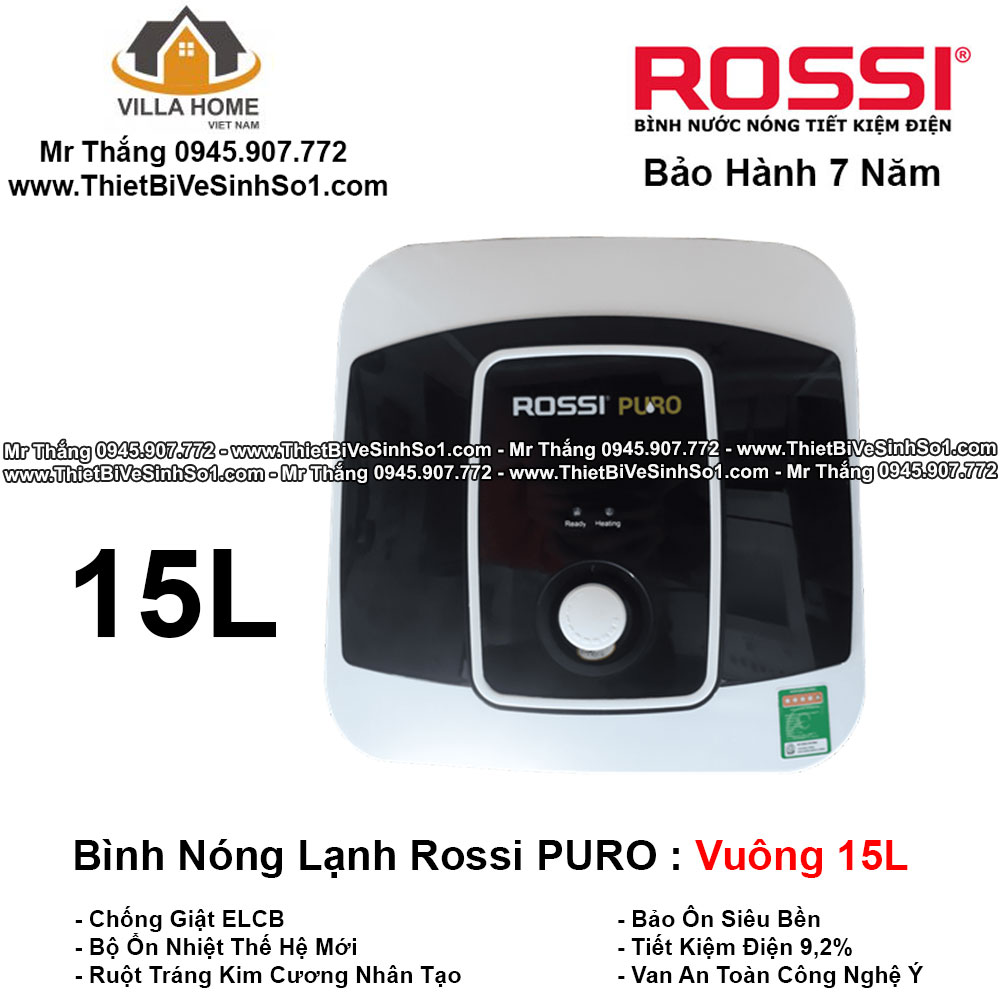 Bình Nóng Lạnh Rossi Puro Vuông 15L | Tổng Kho Bình Nóng Lạnh Hà Nội