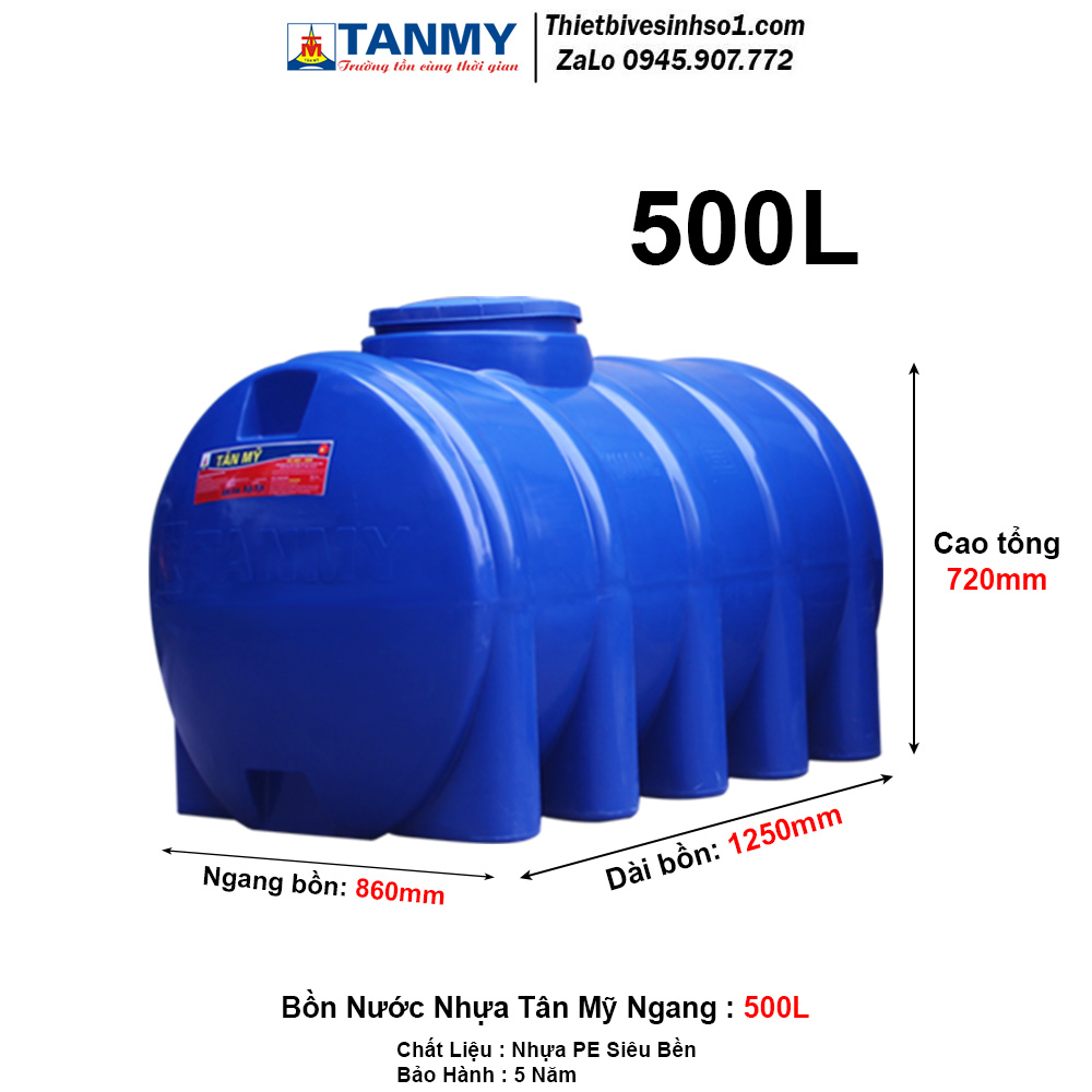 Bồn Nước Nhựa Tân Mỹ Ngang 500L