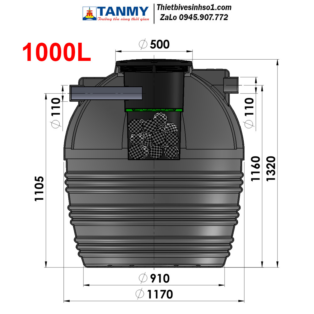 Bể Phốt Tự Hoại Septic Tân Mỹ Đứng 1000LD Bể Phốt Tự Hoại Septic Tân Mỹ Đứng 1000LD