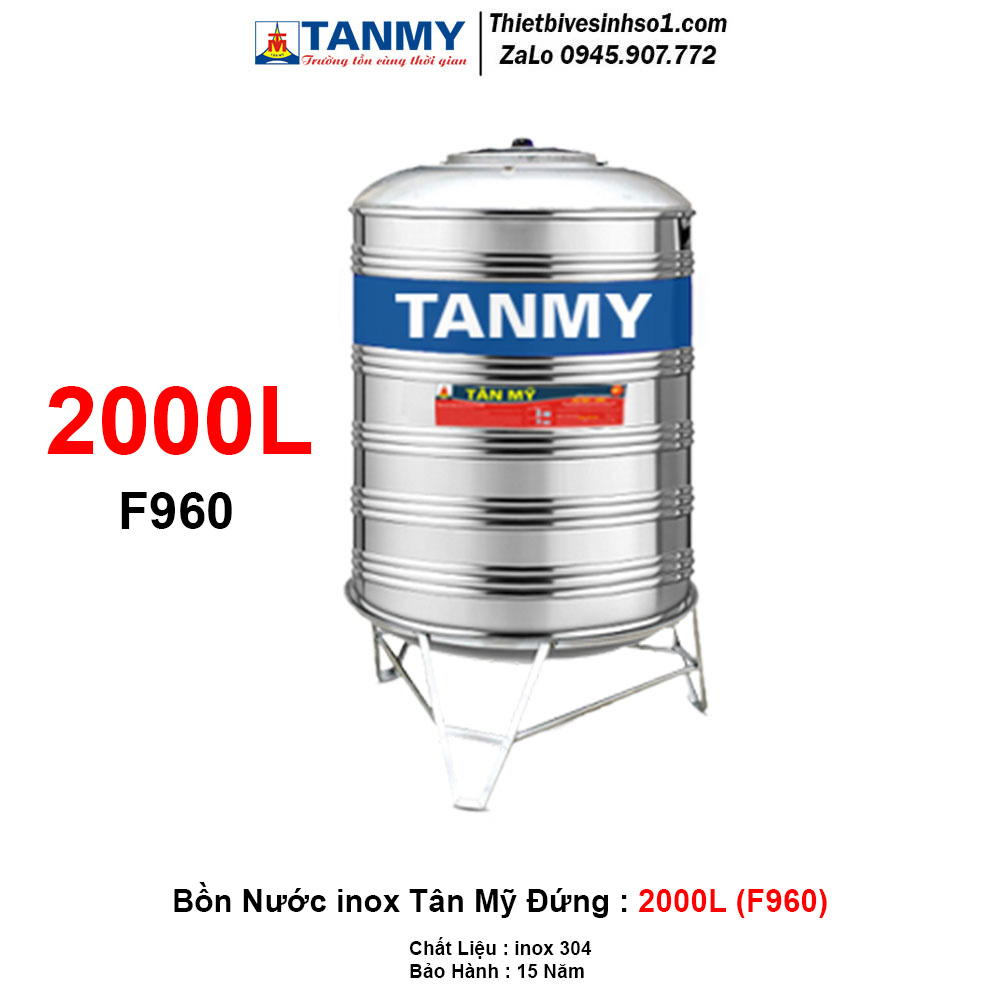Bồn Nước inox Tân Mỹ Đứng 2000L (F960)
