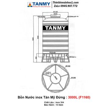 Bồn Nước inox Tân Mỹ Đứng 3000L (F1160)