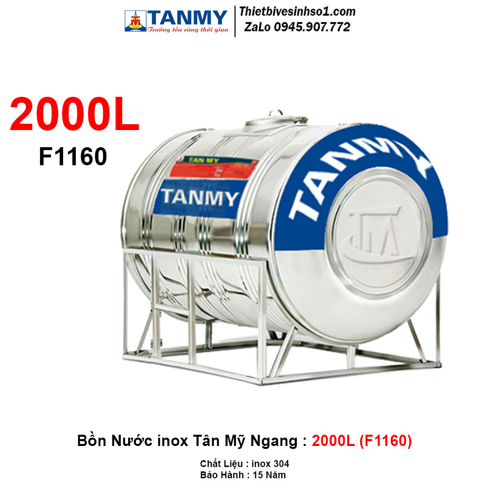 Bồn Nước inox Tân Mỹ Nằm 2000L (F1160)