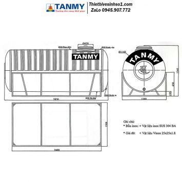 Bồn Nước inox Tân Mỹ Nằm 3000L (F1160)