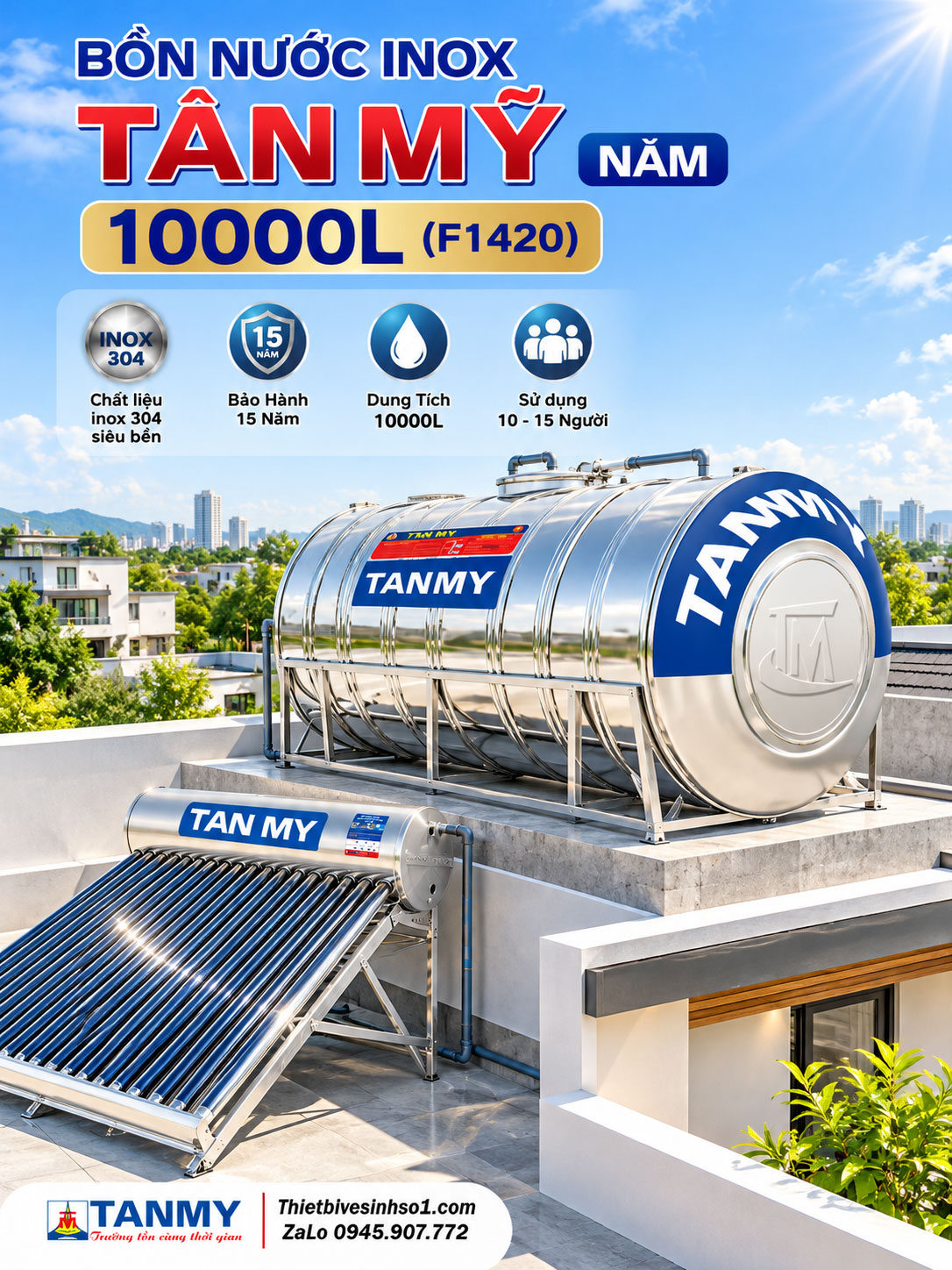 Bồn Nước inox Tân Mỹ Nằm 10000L-(F1420) Bồn Nước inox Tân Mỹ Nằm 10000L-(F1420)