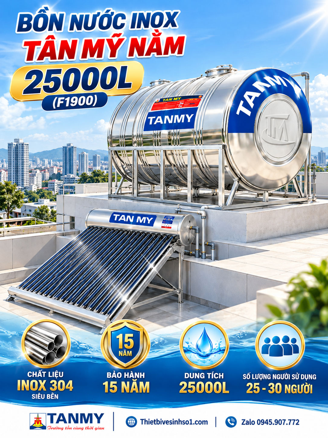 Bồn Nước inox Tân Mỹ Nằm 25000L-(F1900)