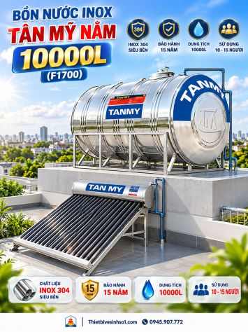 Bồn Nước inox Tân Mỹ Nằm 10000L-(F1700)