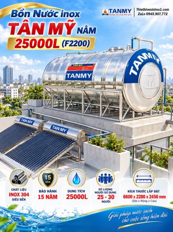 Bồn Nước inox Tân Mỹ Nằm 25000L-(F2200)
