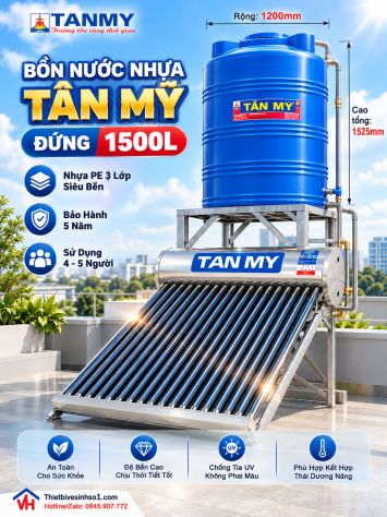 Bồn Nước Nhựa Tân Mỹ Đứng 1500L