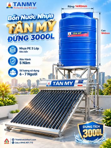 Bồn Nước Nhựa Tân Mỹ Đứng 3000L