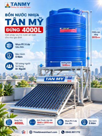 Bồn Nước Nhựa Tân Mỹ Đứng 4000L