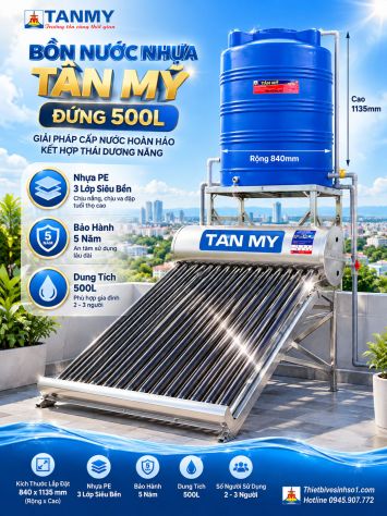 Bồn Nước Nhựa Tân Mỹ Đứng 500L