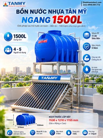 Bồn Nước Nhựa Tân Mỹ Ngang 1500L