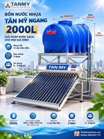 Bồn Nước Nhựa Tân Mỹ Ngang 2000L