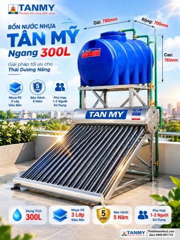 Bồn Nước Nhựa Tân Mỹ Ngang 300L