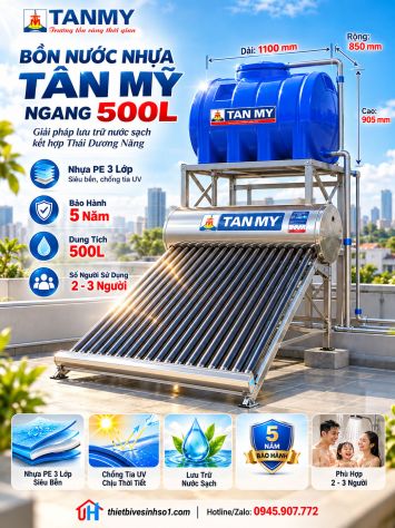 Bồn Nước Nhựa Tân Mỹ Ngang 500L