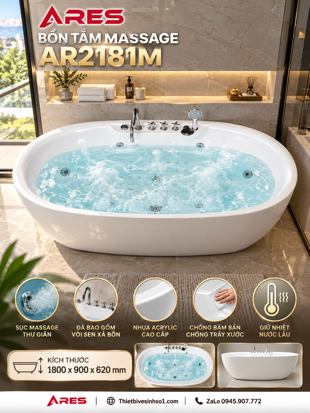 Bồn Tắm Massage Ares AR2181M Bồn Tắm Massage Ares AR2181M
