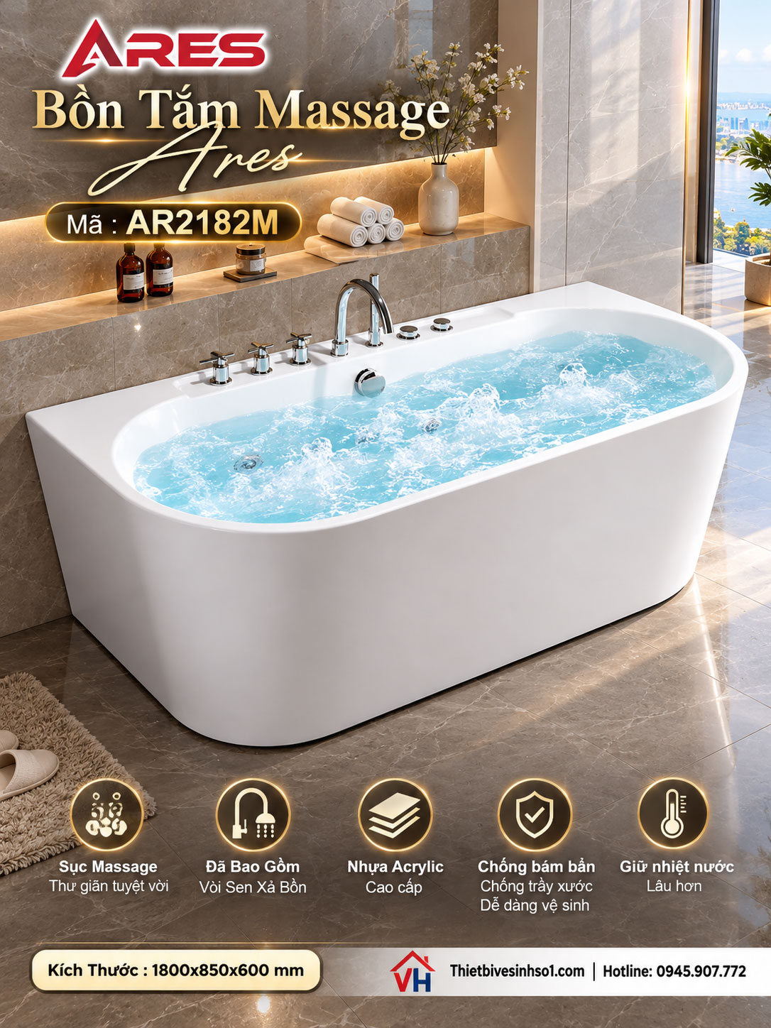 Bồn Tắm Massage Ares AR2182M Bồn Tắm Massage Ares AR2182M