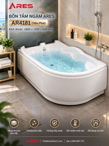 Bồn Tắm Ngâm Ares AR4181 (Yếm-Phải)