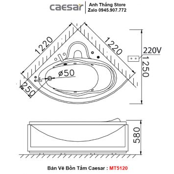 Bồn Tắm Góc Massage Caesar MT5120