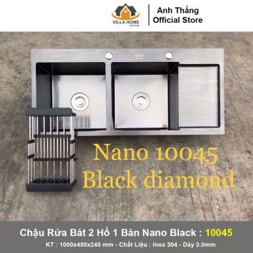 Chậu Rửa Bát Korea 2 Hố 1 Bàn 10045 Nano Black