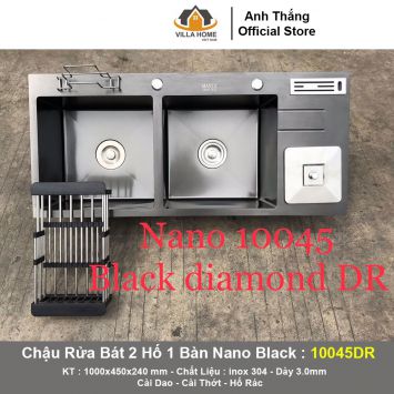 Chậu Rửa Bát Korea 2 Hố 1 Bàn 10045DR Nano Black