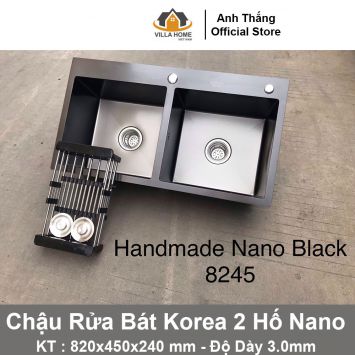 Chậu Rửa Bát Korea 2 Hố 8245 Nano Black