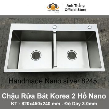 Chậu Rửa Bát Korea 2 Hố 8245 Nano Silver