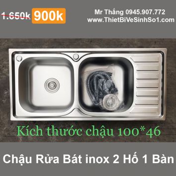 Chậu Rửa Bát inox Korea 2 Hố 1 Bàn 10046B