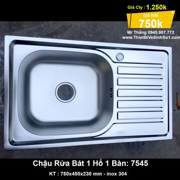 Chậu Rửa Bát 1 Hố 1 Bàn inox 7545